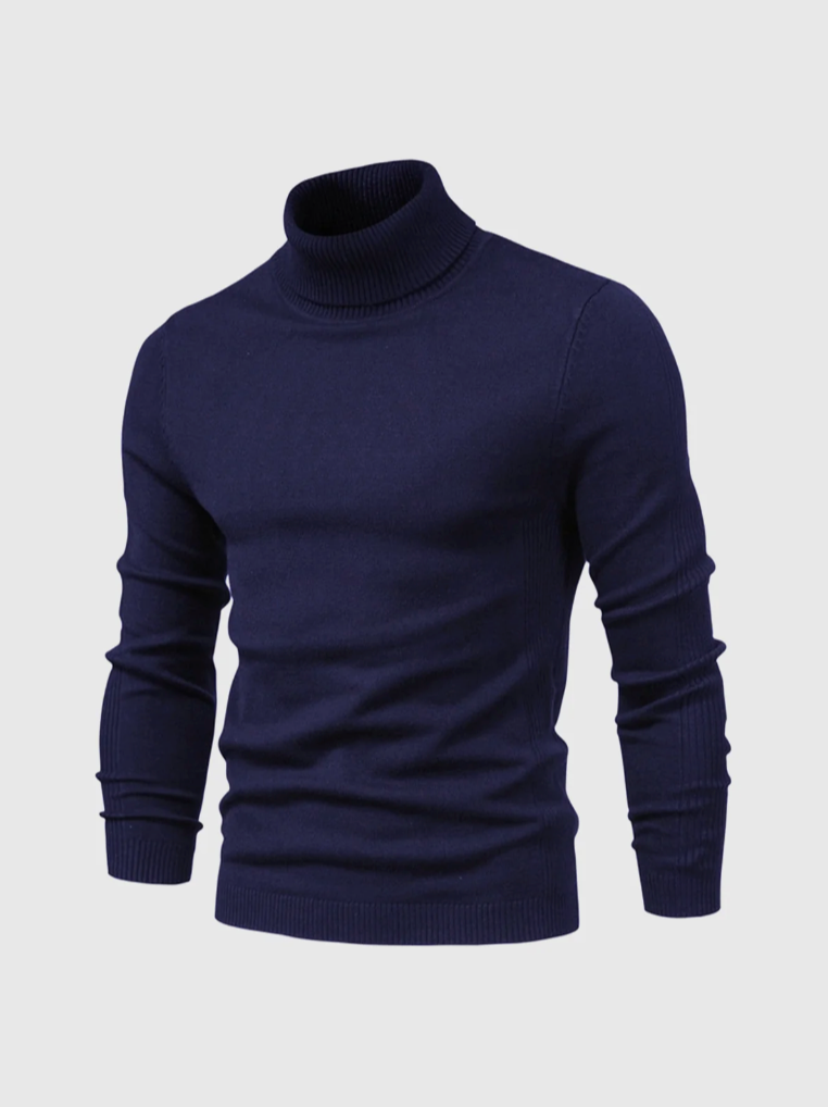 Tyndstrikket rullekravetrøje til mænd - blød, slim fit-langærmet strik til elegant vinterlag-på-lag