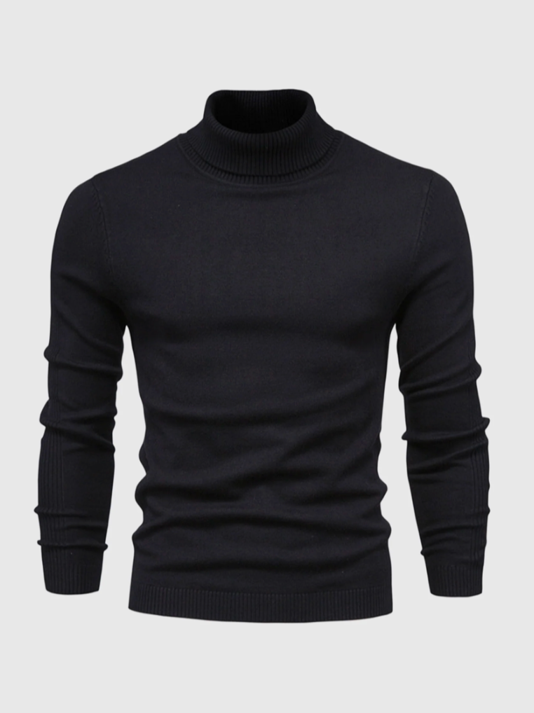 Tyndstrikket rullekravetrøje til mænd - blød, slim fit-langærmet strik til elegant vinterlag-på-lag