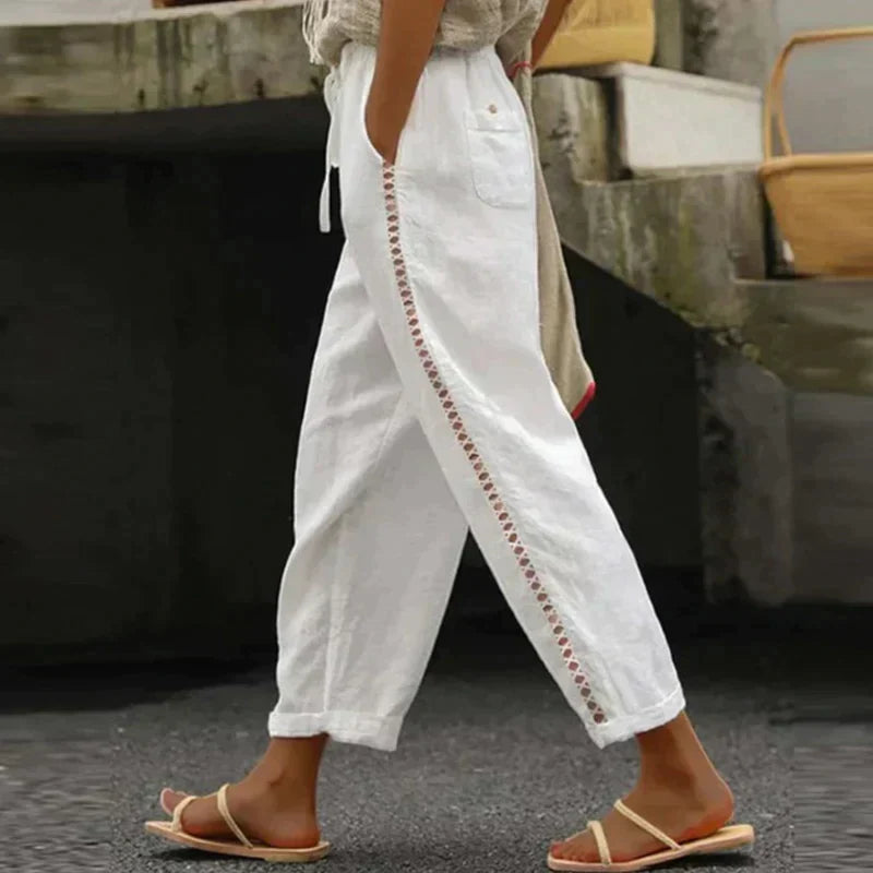 Pantaloni estivi a gamba larga da donna con dettaglio laterale