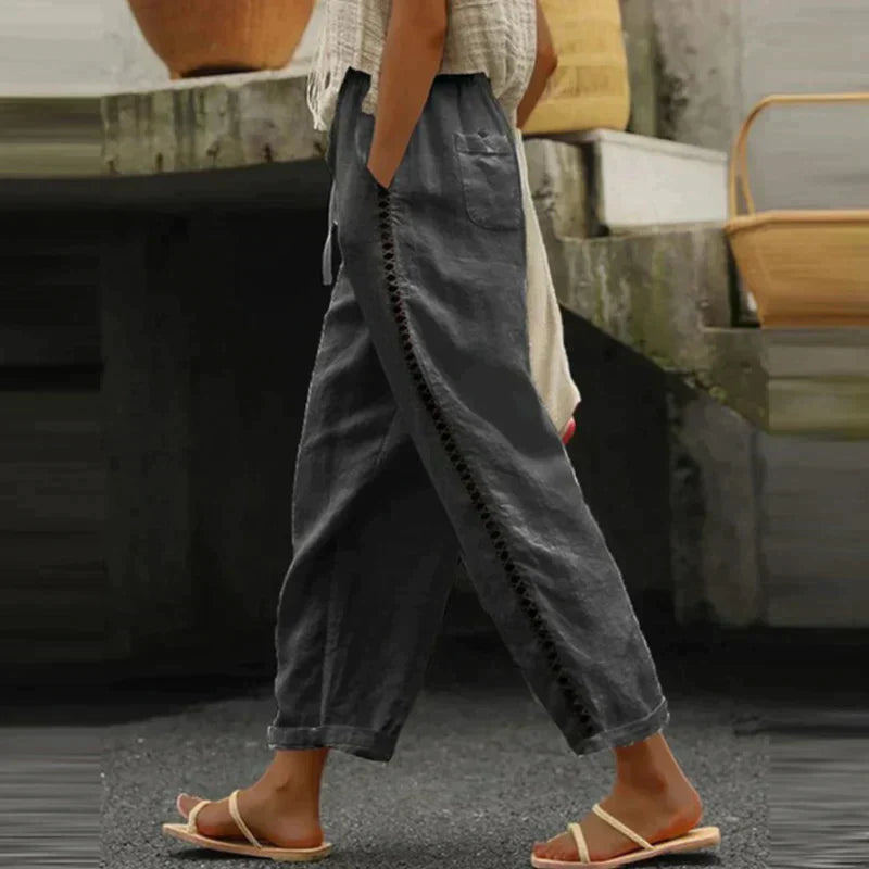 Pantaloni estivi a gamba larga da donna con dettaglio laterale