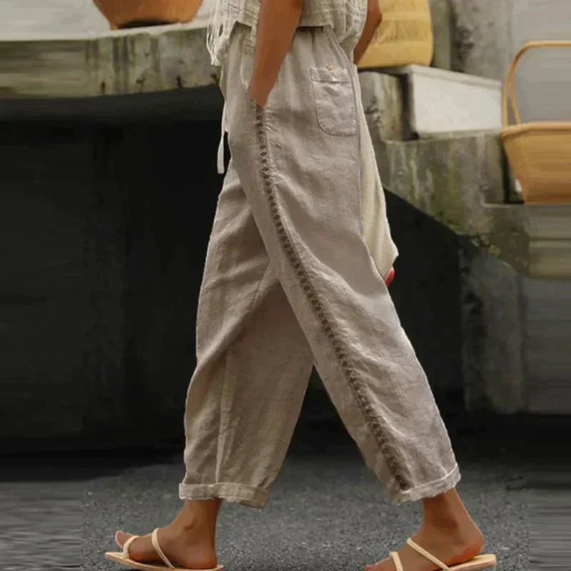 Pantaloni estivi a gamba larga da donna con dettaglio laterale