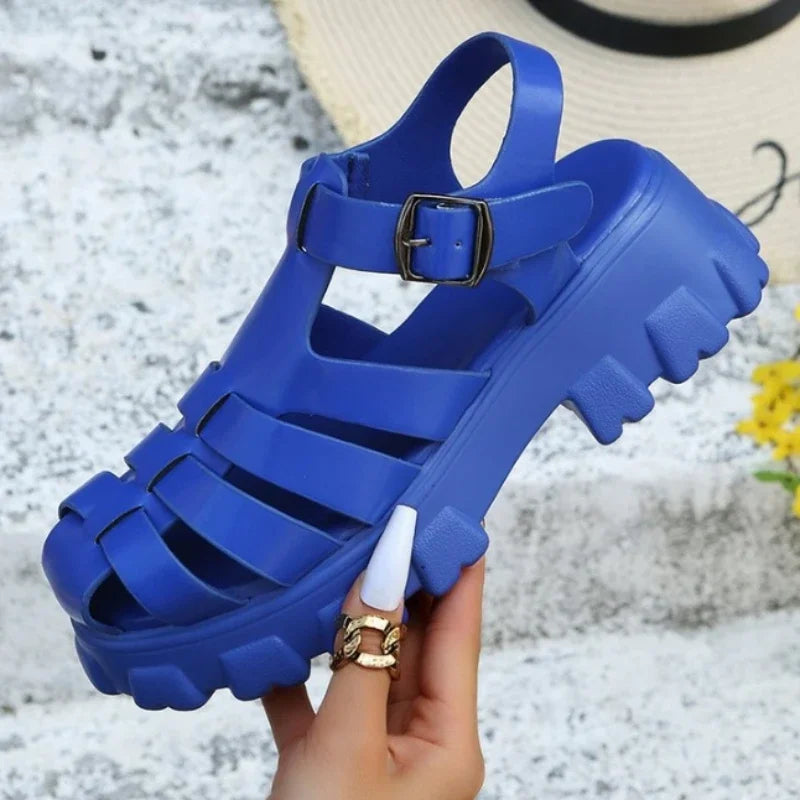Sandalias de plataforma con jaula para mujer con correa gruesa y hebilla