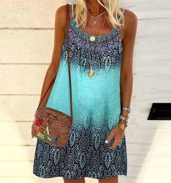 Women’s Printed Summer Dress Gradient Pattern Sleeveless Relaxed Fit