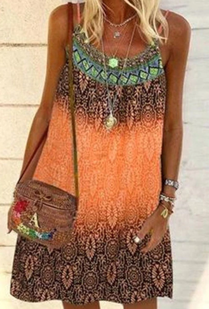 Women’s Printed Summer Dress Gradient Pattern Sleeveless Relaxed Fit