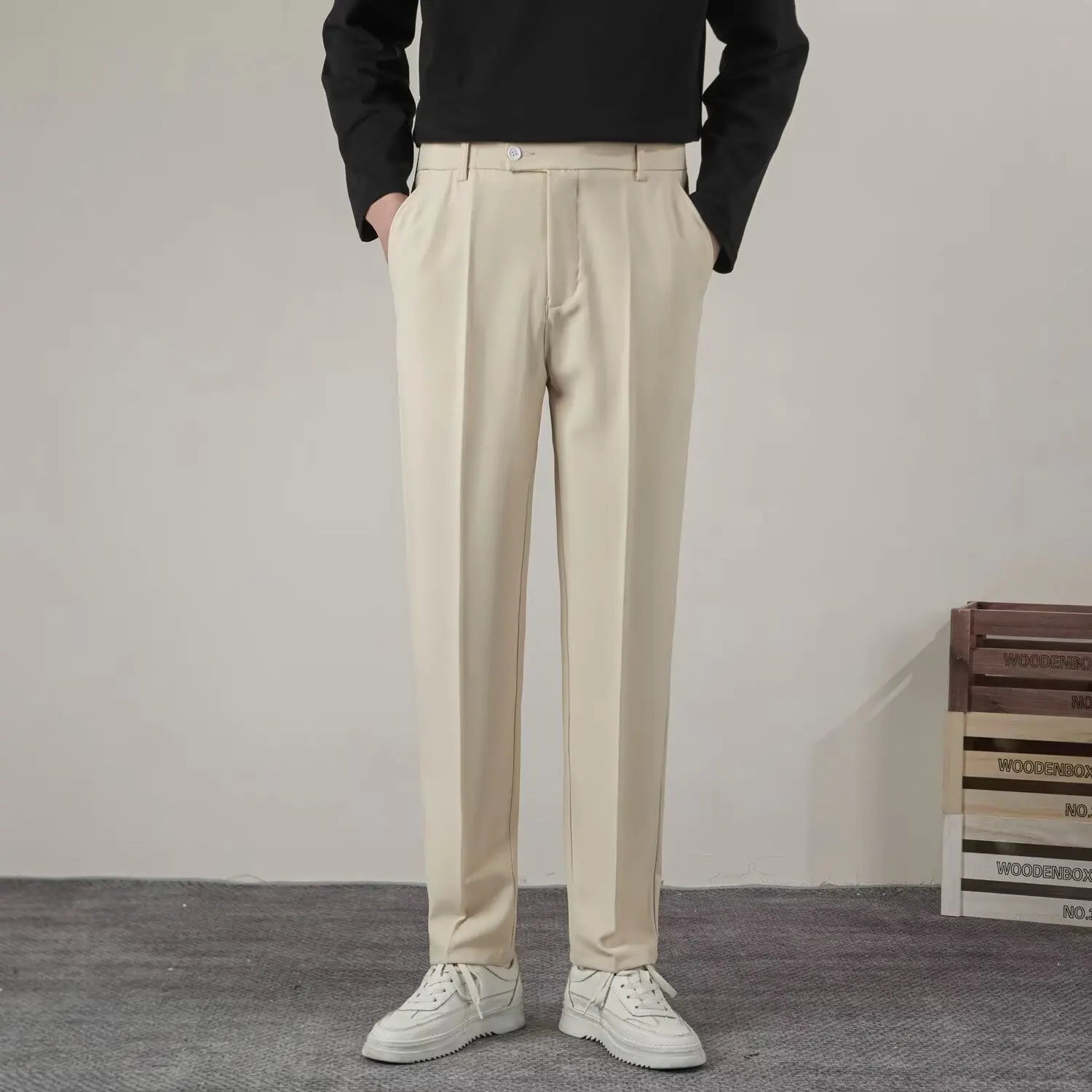 Męskie dopasowane eleganckie spodnie formalne na smart casual do biura
