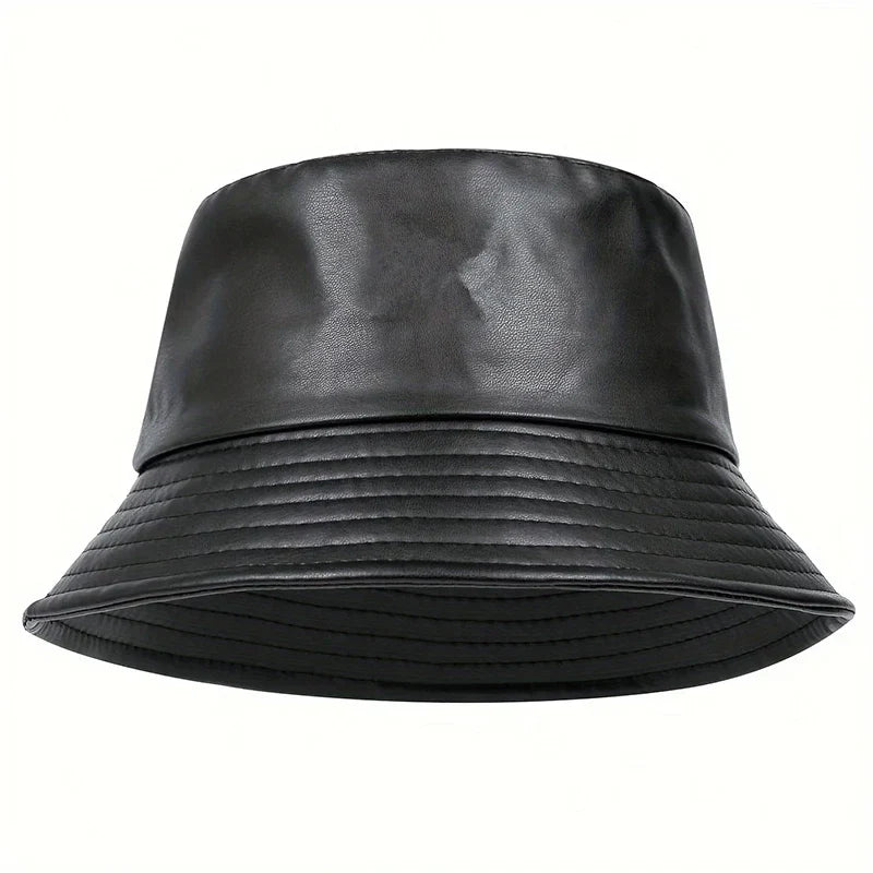 Dámský zimní klobouk typu bucket z umělé kůže - módní klobouk se širokou krempou odolný proti větru pro každodenní nošení v chladném počasí