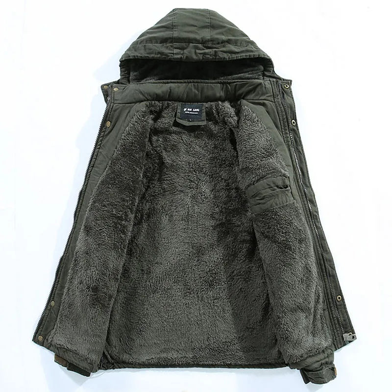 Men’s Fleece-Lined Hooded Winter Parka – Windproof Utility Jacket for Everyday Cold-Weather Wear
