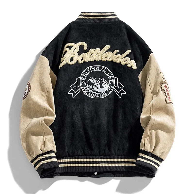 Chaqueta universitaria bordada para hombre – Capa universitaria holgada para looks urbanos y casuales