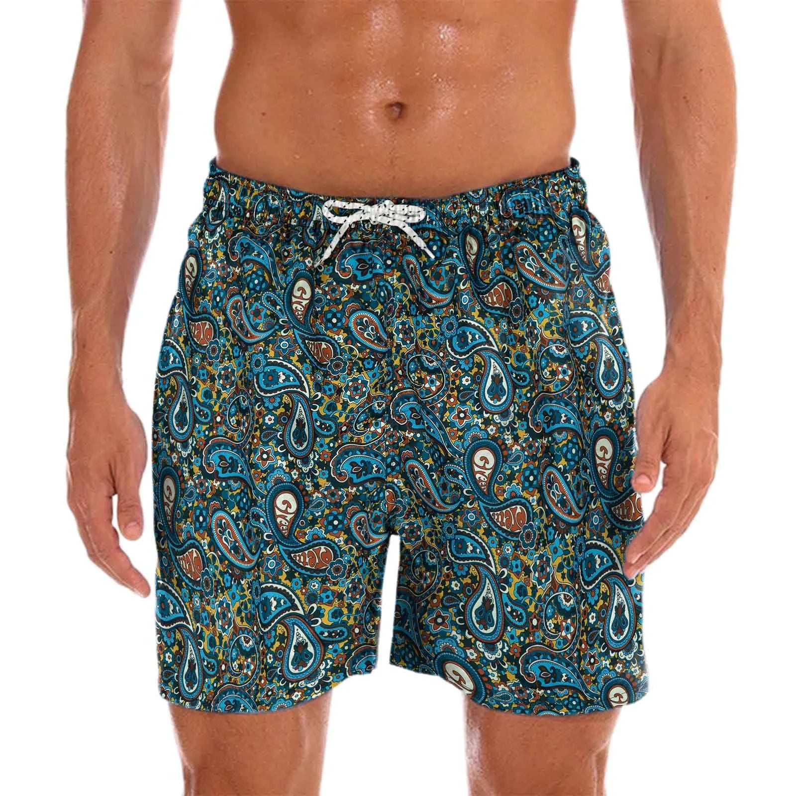 Costume da bagno uomo con stampa paisley, leggero e ad asciugatura rapida, per spiaggia