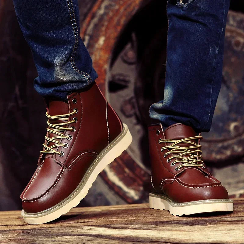 Men’s Fur-Lined Leather Snow Boots – Water-Resistant Lace-Up Winter Ankle Boots with Anti-Slip Sole