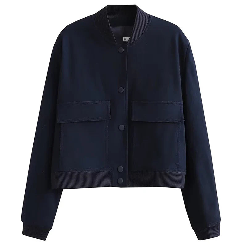 Women’s Relaxed Fit Bomber Jacket – Cropped Snap-Front Layer for Autumn and Winter Casual Wear