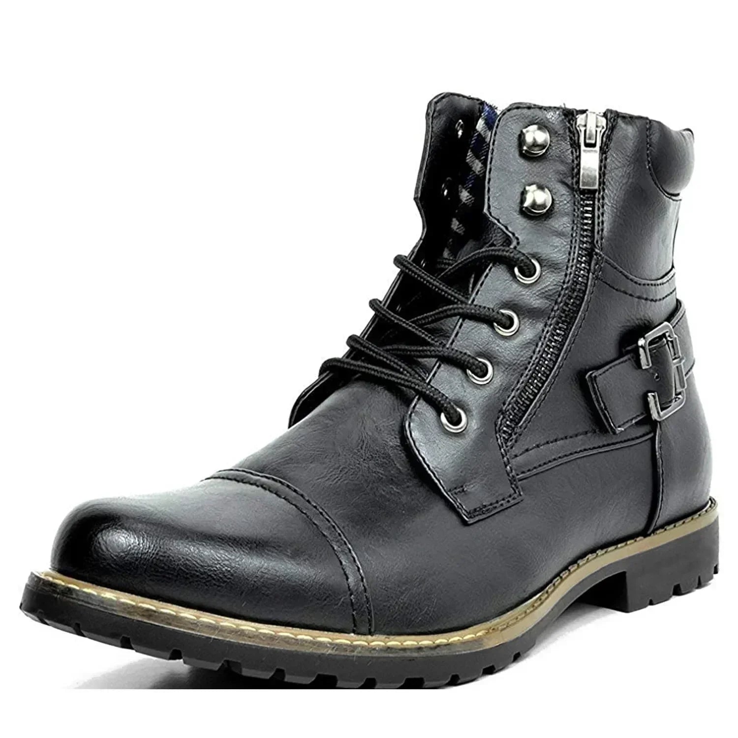 Men’s Rugged Leather Boots with Buckle and Laces | Durable, Stylish Outdoor Footwear