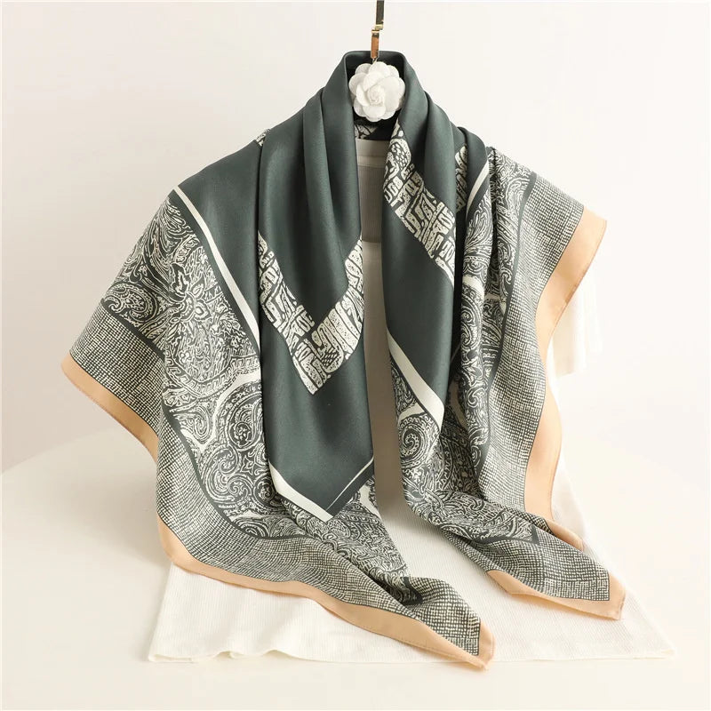 Women’s Satin-Feel Square Scarf – Lightweight Printed Head and Neck Wrap for Elegant All-Season Styling