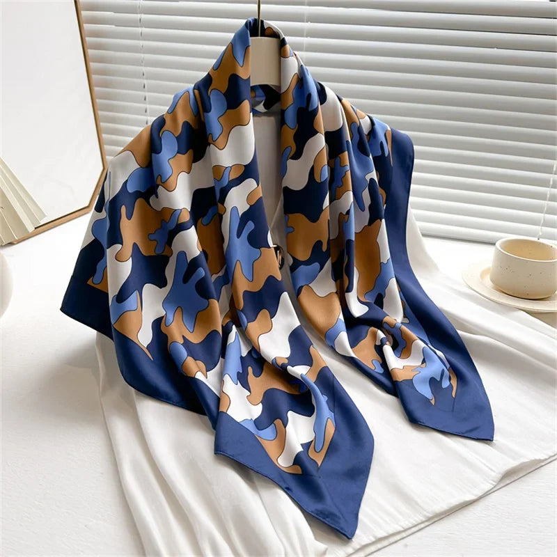 Women’s Satin-Feel Square Scarf – Lightweight Printed Head and Neck Wrap for Elegant All-Season Styling