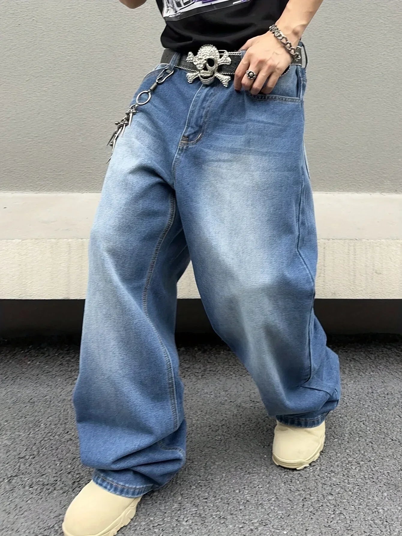 Muške široke streetwear traperice – opušteni traper širokih nogavica za urbani casual stil