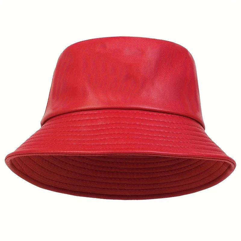 Dámský zimní klobouk typu bucket z umělé kůže - módní klobouk se širokou krempou odolný proti větru pro každodenní nošení v chladném počasí