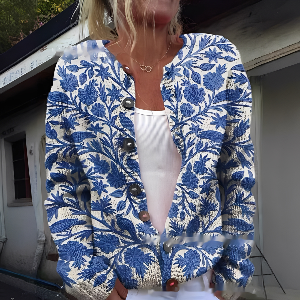 Damesvest met zachte textuur en print, knoopsluiting aan de voorkant - comfortabele, losvallende gebreide laag voor herfst en winter