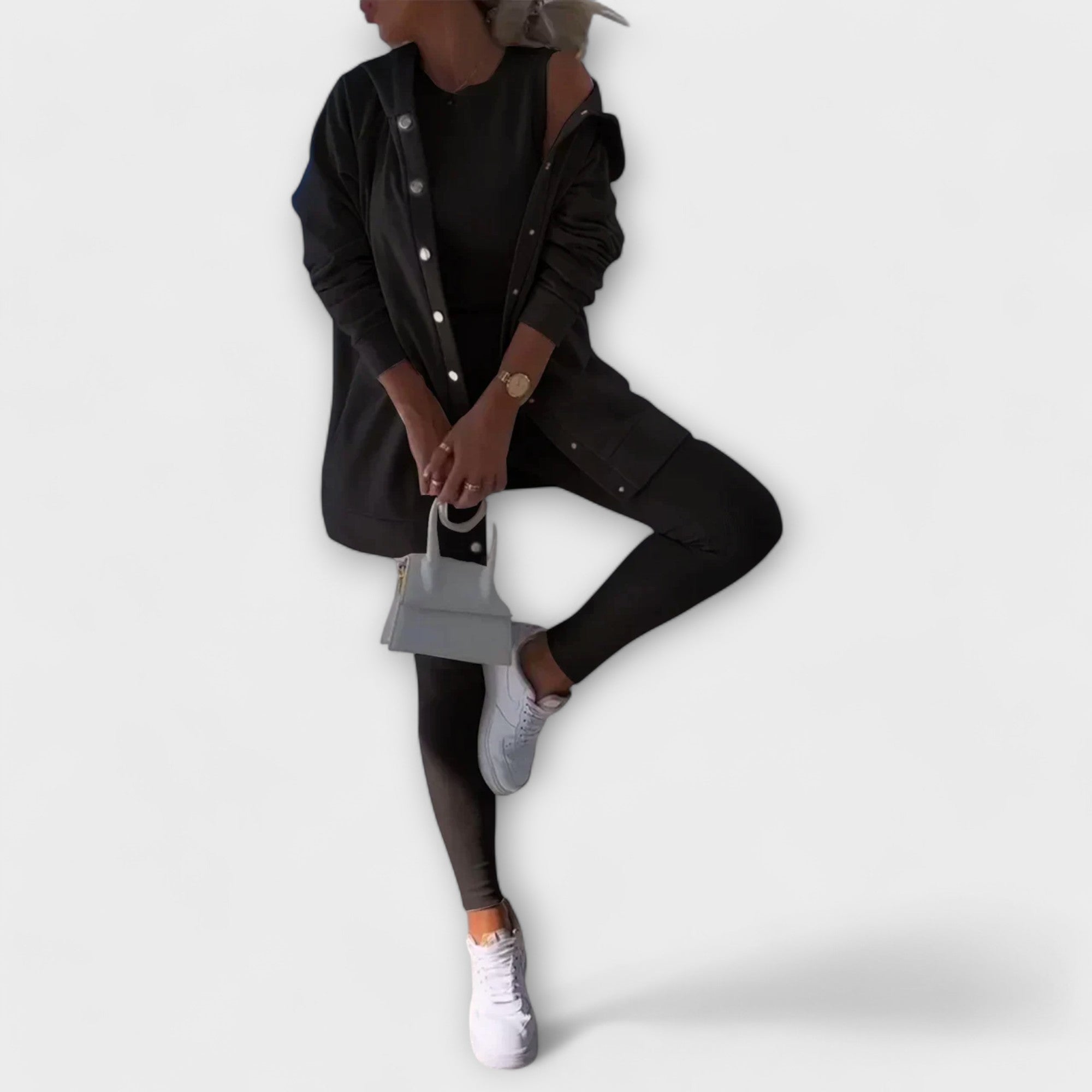 Women’s Three-Piece Cardigan Set – Longline Layer with Top and Leggings for Spring and Autumn