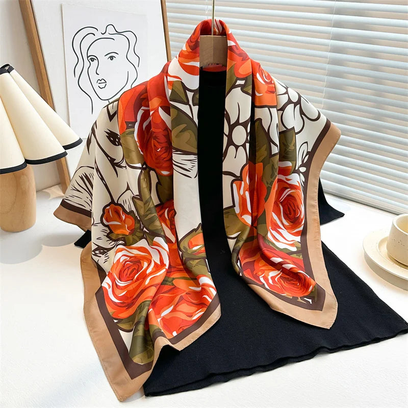 Women’s Satin-Feel Square Scarf – Lightweight Printed Head and Neck Wrap for Elegant All-Season Styling