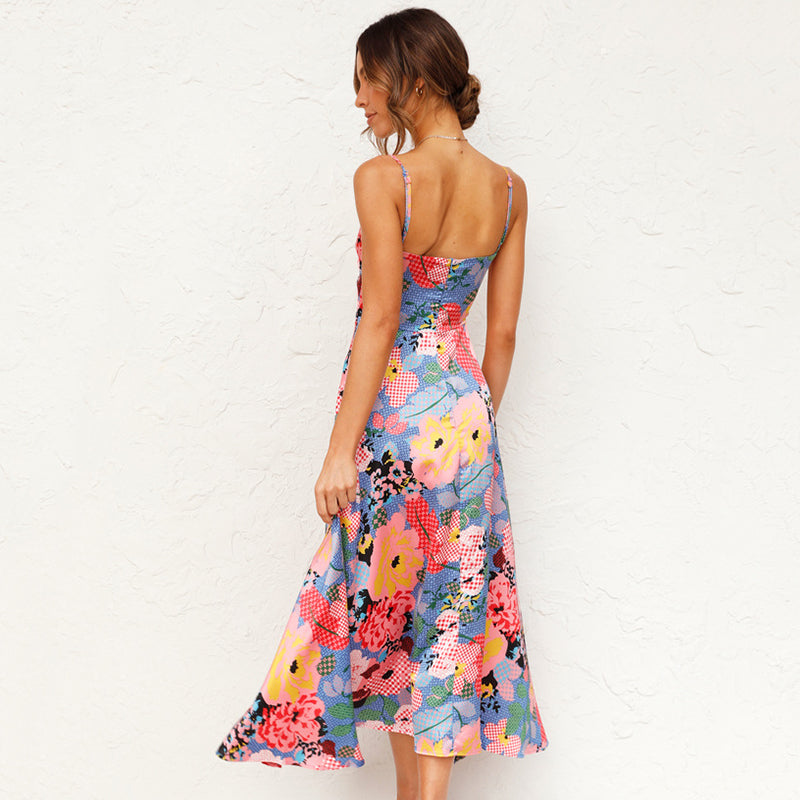 Robe longue d’été imprimée pour femme, à nouer sur le devant et avec découpes, idéale pour invitée de mariage