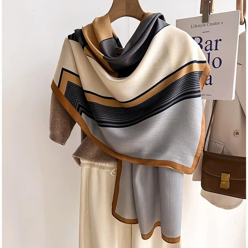 وشاح شتوي نسائي ناعم من البوليستر - لفحة كبيرة بإحساس الصوف والقطن لإطلالات أنيقة بطبقات في الخريف والشتاء