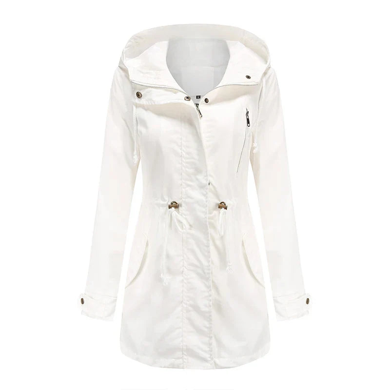 Chaqueta parka ligera con capucha para mujer, cintura ajustable con cordón y cuello alto – Prenda de abrigo utilitaria de manga larga y corte holgado, con bolsillos delanteros, para el día a día informal en primavera y otoño