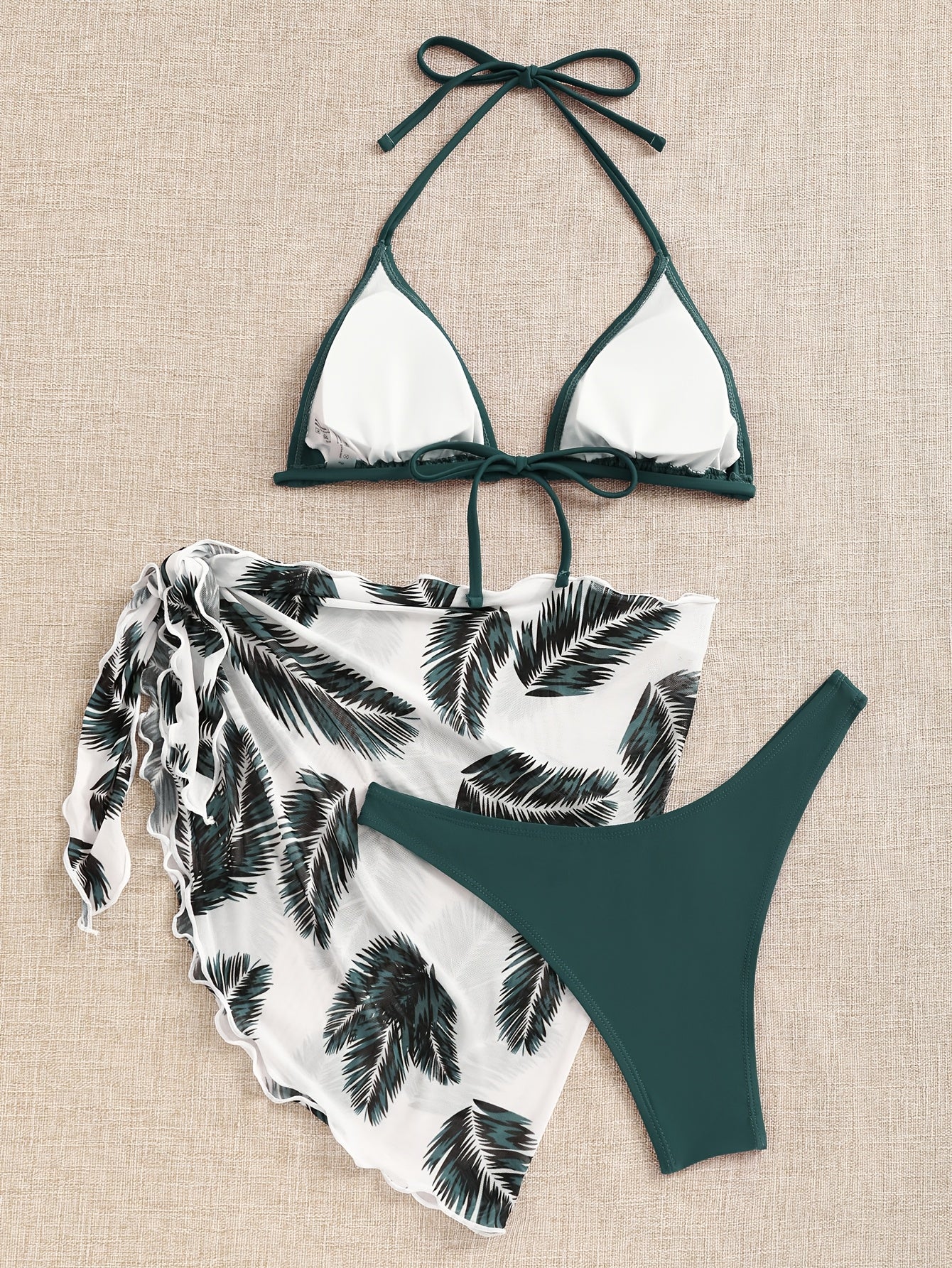 Conjunto de bikini de mujer con cuello halter, estampado y pareo, ropa de baño para resort.