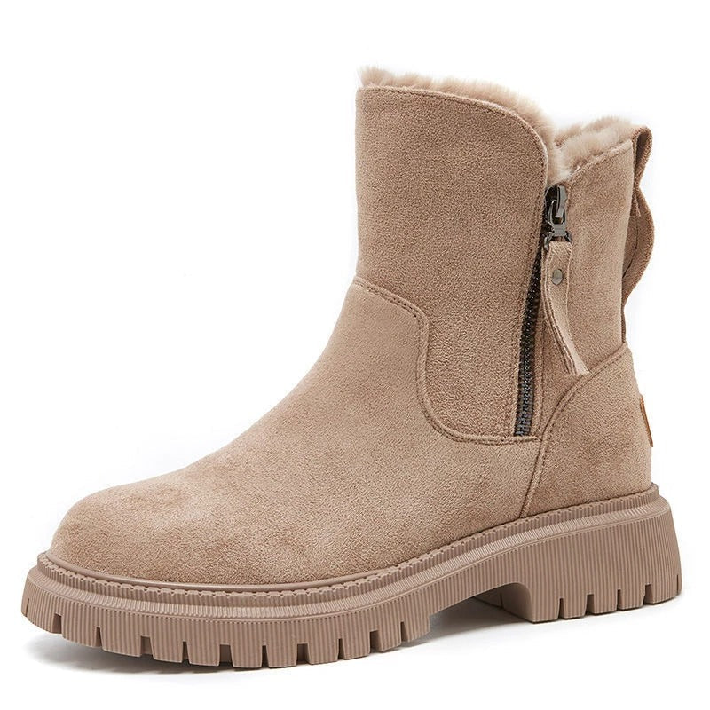 Stivaletti invernali da donna con fodera felpata - Scarpe in similcamoscio chunky con cerniera per passeggiate con clima freddo, viaggi, weekend in città e look quotidiani autunnali e invernali