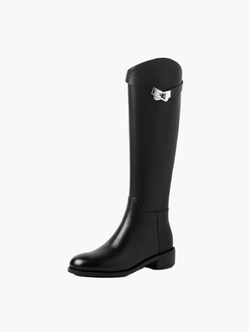 Aveline Women’s Leather Riding Boots with Metal Detail Elegant Tall