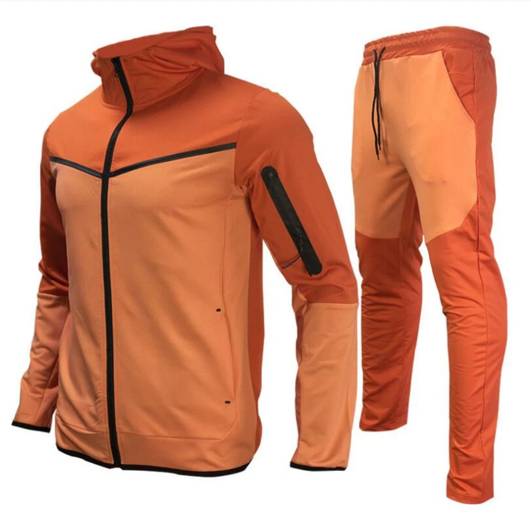Completo da uomo antivento in stile tuta - Giacca con cappuccio e chiusura a zip e pantaloni affusolati da allenamento per sport e tempo libero