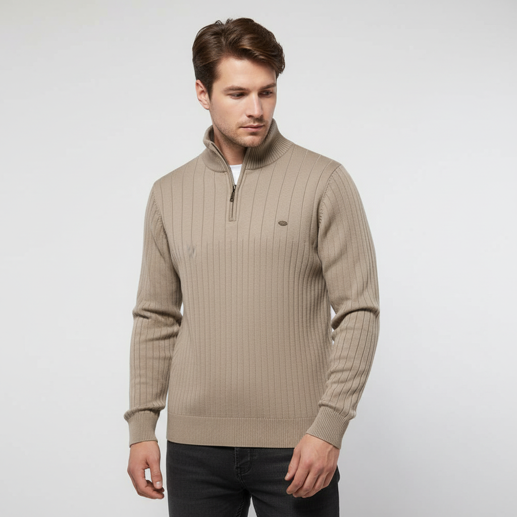 Herrestrikket kvart-zip sweater med ståkrave