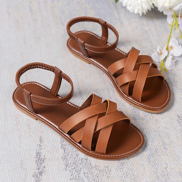 Sandalias planas para mujer con tiras cruzadas, talón elástico, comodidad y ajuste para el verano