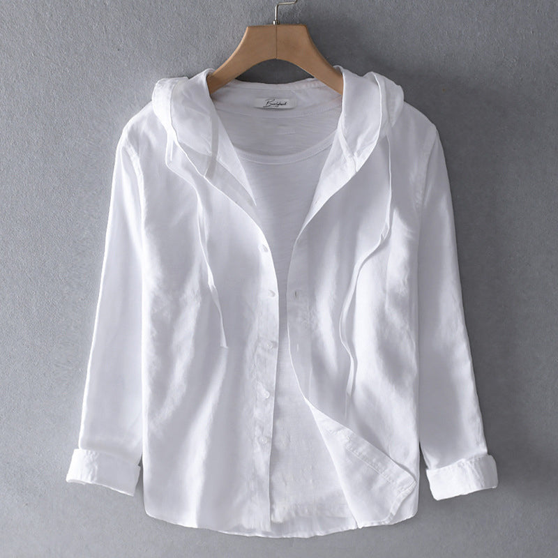 Women's Relaxed Fit Hooded Button Up Shirt with Drawstring Hood – Lightweight Long Sleeve Casual Layer for Spring and Summer