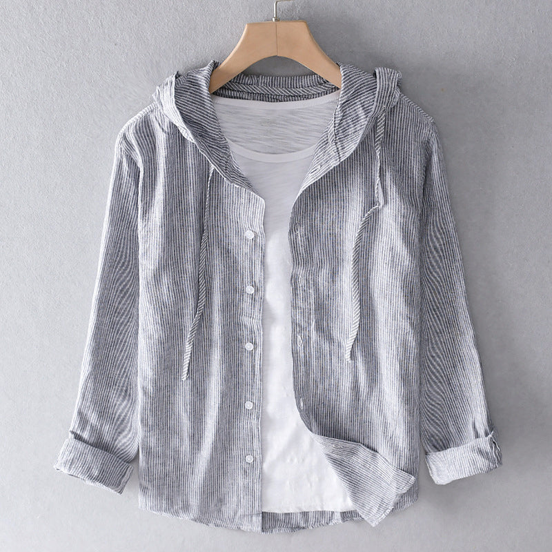 Women's Relaxed Fit Hooded Button Up Shirt with Drawstring Hood – Lightweight Long Sleeve Casual Layer for Spring and Summer