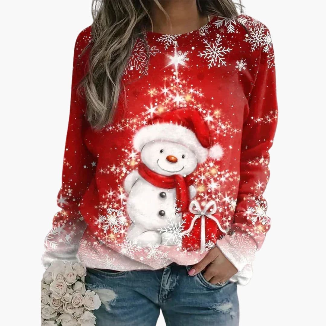 Sweatshirt com renas de Natal para mulher, com mangas compridas – Modelo descontraído de gola redonda para looks festivos casuais