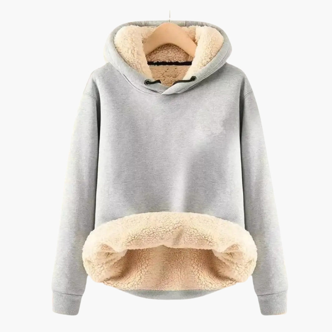 Hanorac cu glugă pentru femei, căptușit cu material Sherpa, cu glugă ajustabilă și buzunar tip marsupiu - bluză sport călduroasă, cu croială lejeră și manșete reiate, pentru confort zilnic iarna