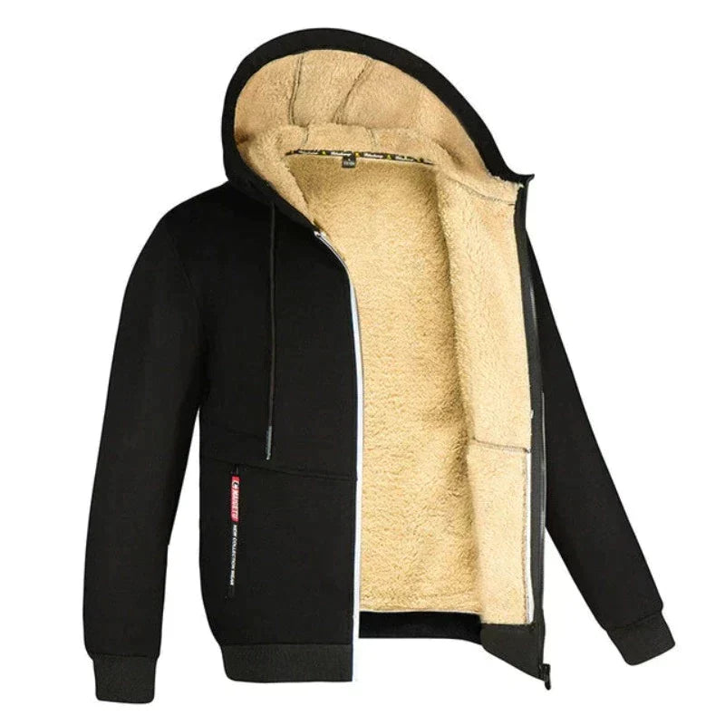 Herren-Winterjacke mit Kapuze und Wollfutter – Warme Jacke mit Reißverschluss für alltäglichen Komfort bei kaltem Wetter