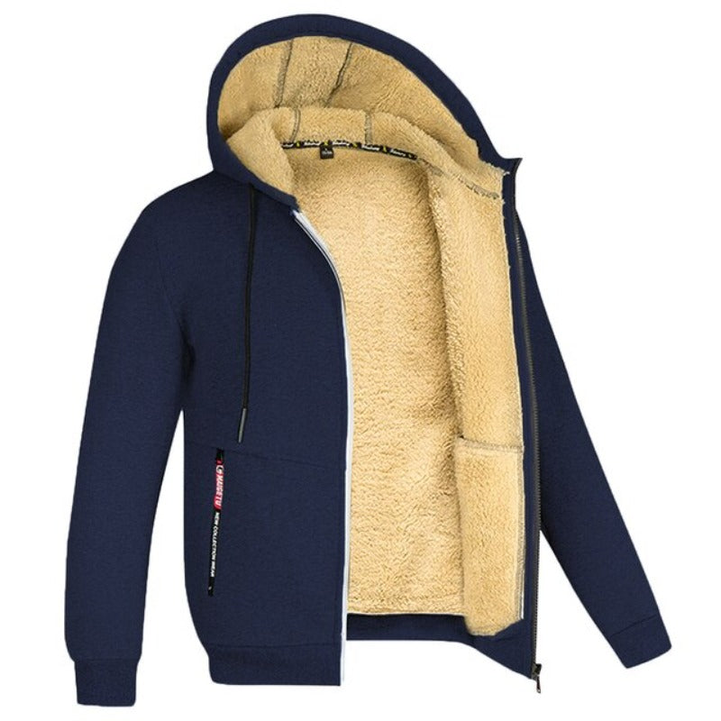 Herren-Winterjacke mit Kapuze und Wollfutter – Warme Jacke mit Reißverschluss für alltäglichen Komfort bei kaltem Wetter