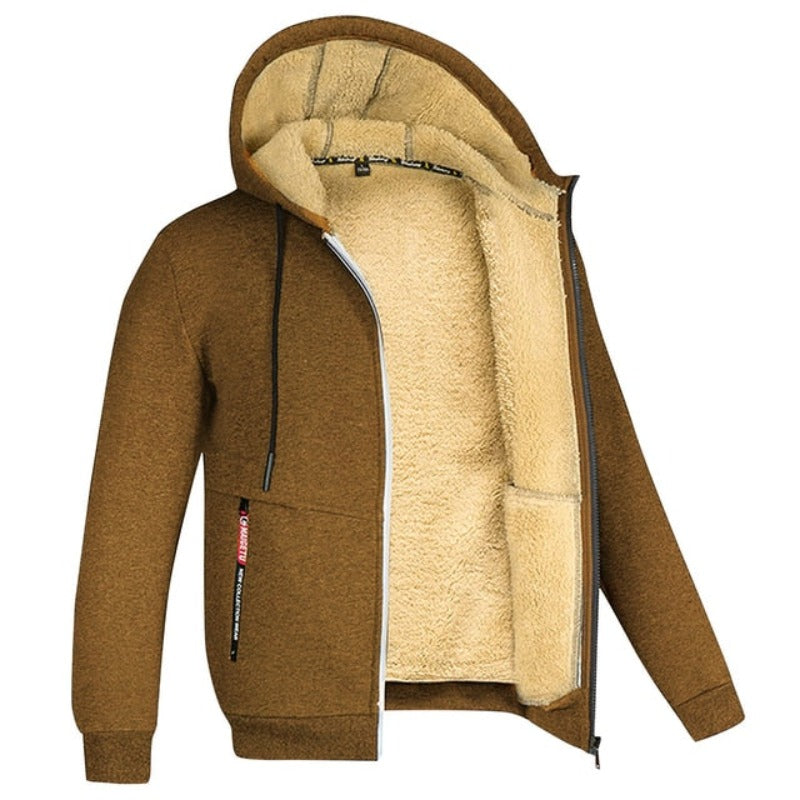 Herren-Winterjacke mit Kapuze und Wollfutter – Warme Jacke mit Reißverschluss für alltäglichen Komfort bei kaltem Wetter