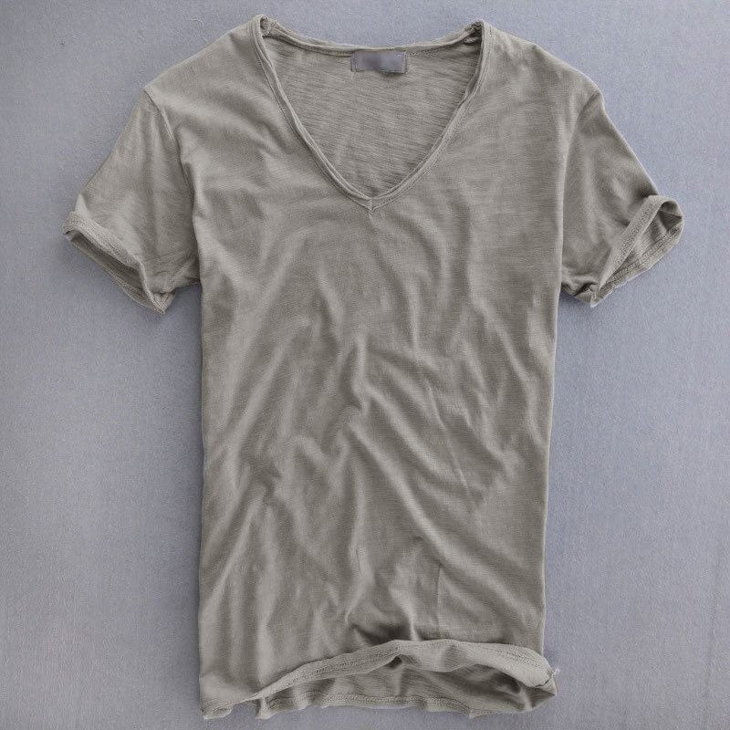 Ανδρικό Κοντομάνικο Slim Fit με V Λαιμόκοψη, Ελαφρύ Καλοκαιρινό Casual Τοπ