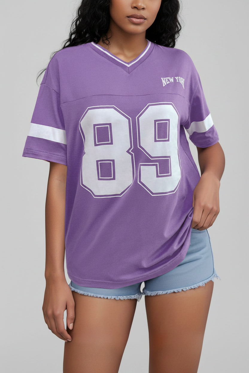 Women’s Printed T-Shirt V Neck Varsity Jersey Fit
