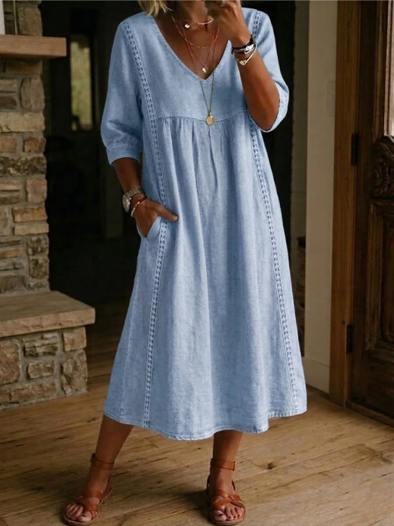 Women’s Relaxed Midi Dress V-Neck Everyday Comfort