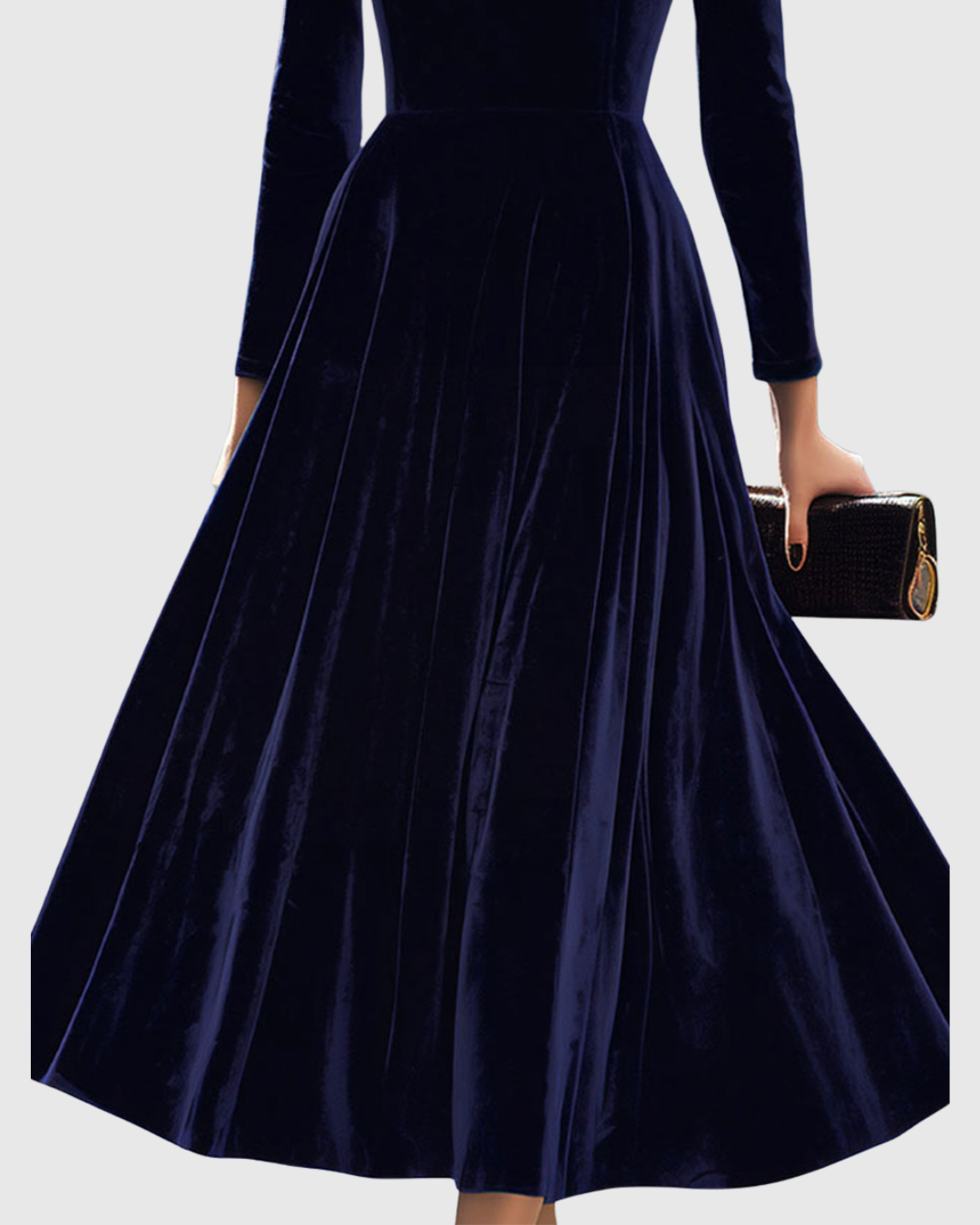 Vestito Midi in Velluto da Donna Elegante con Maniche Lunghe e Silhouette