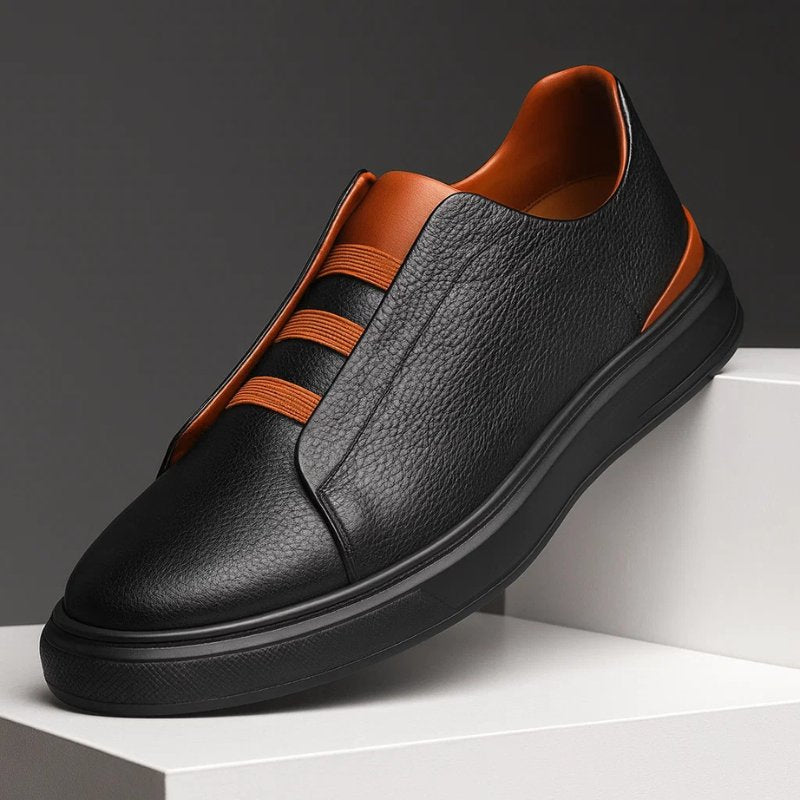 Męskie wsuwane sneakersy z naturalnej skóry – z elastycznym paskiem, eleganckie buty casualowe do biura i na weekend