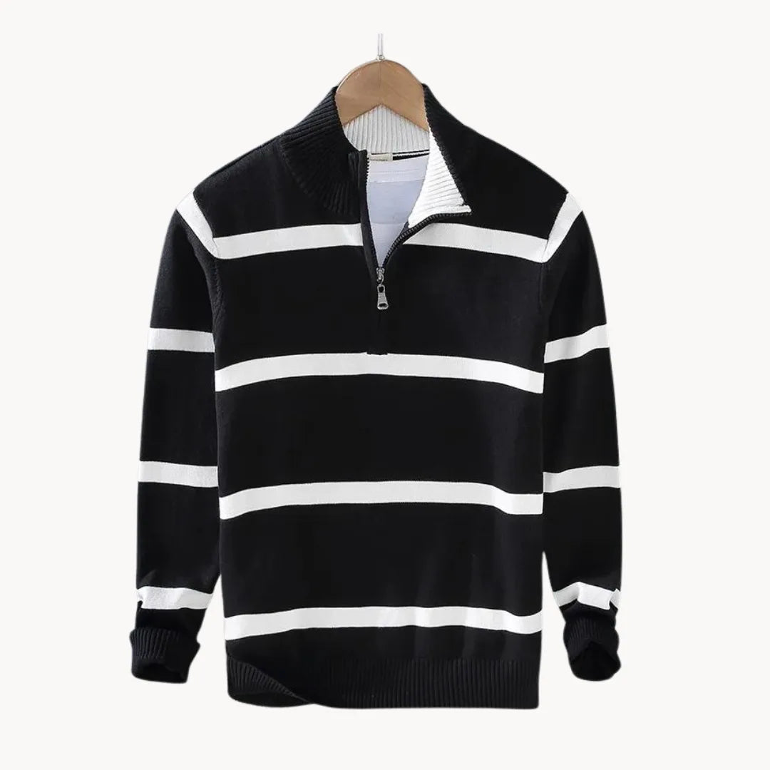 Maglione da uomo con mezza cerniera, collo alto, a righe, maglia a maniche lunghe, casual, per stratificazione quotidiana