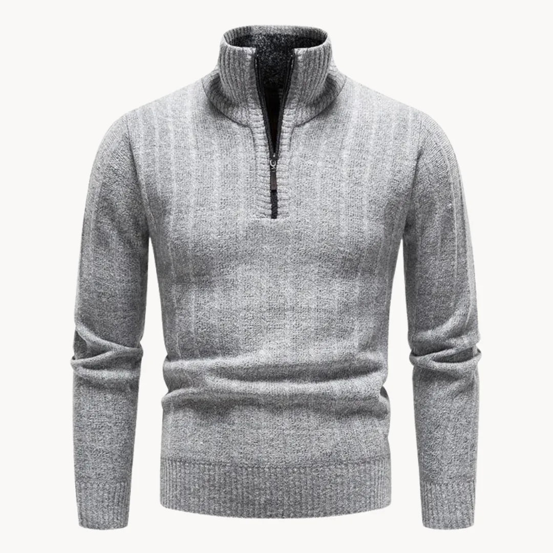 Maglione da uomo con mezza cerniera, collo alto a coste, maniche lunghe, maglia casual elegante per stratificazione quotidiana