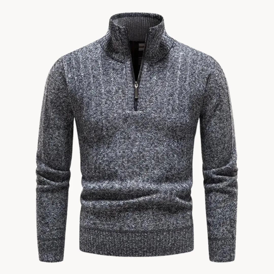 Pulover bărbați cu fermoar scurt, guler în picioare, tricotat cu rețea, mâneci lungi, casual, elegant, pentru stratificare zilnică