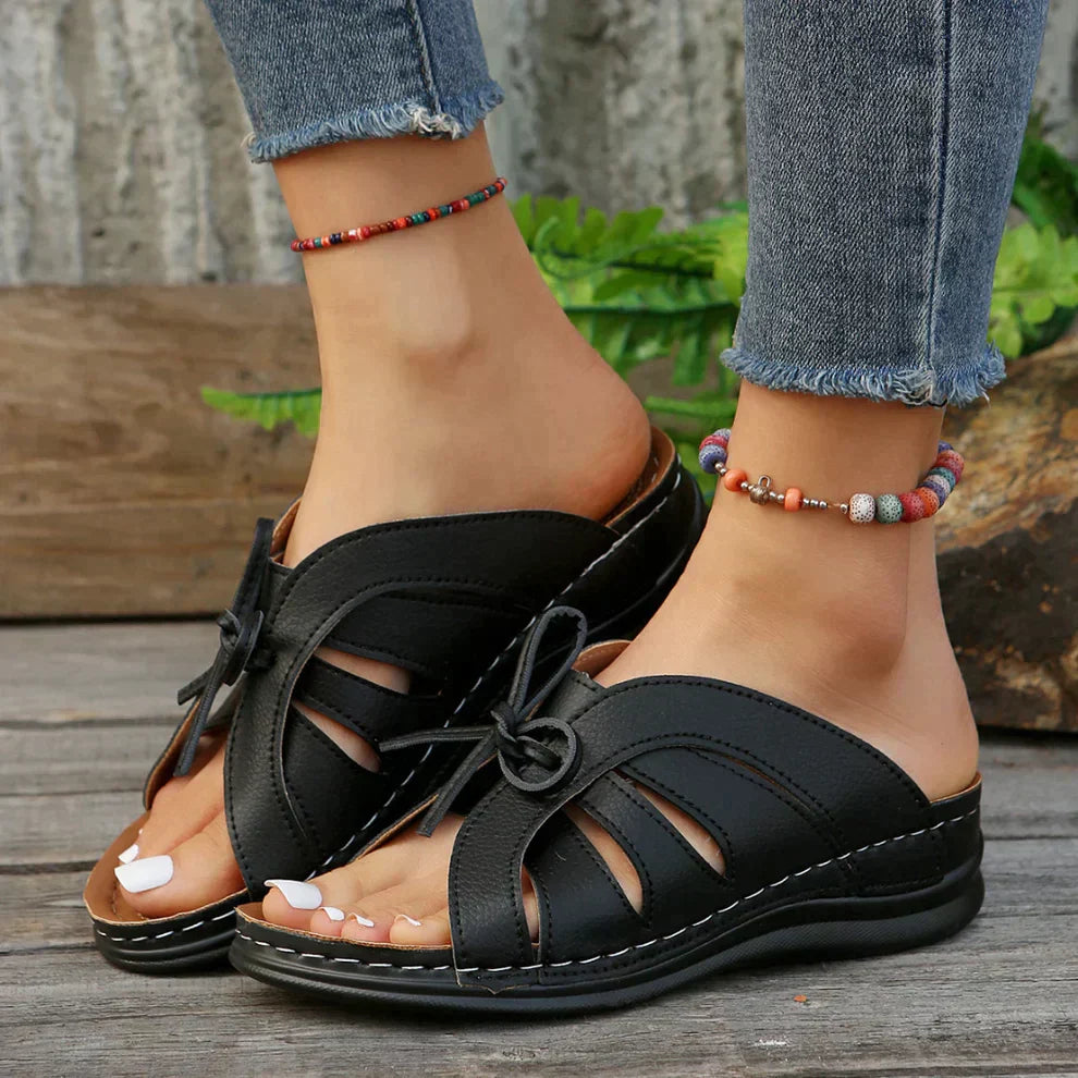 Sandalias de cuña para mujer con punta abierta, detalle de nudo, soporte y ajuste cómodo