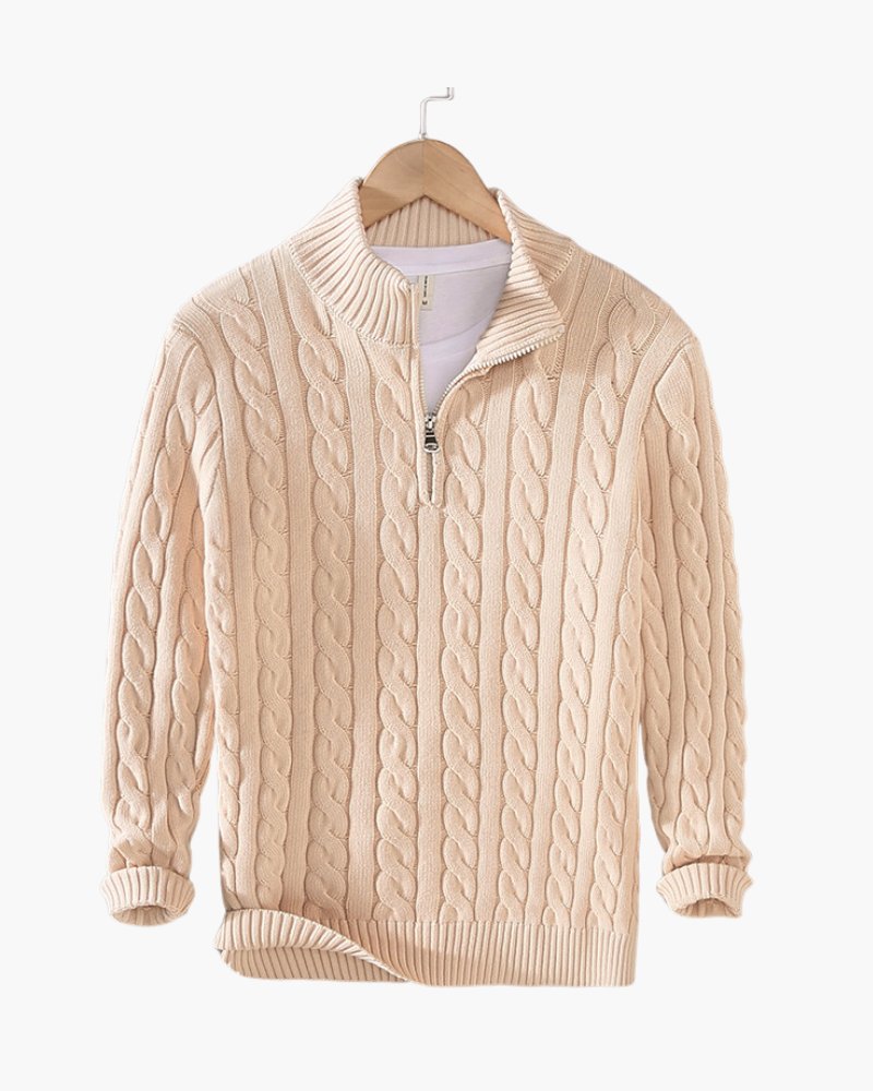 Maglione da uomo a mezza zip con trecce in cotone premium