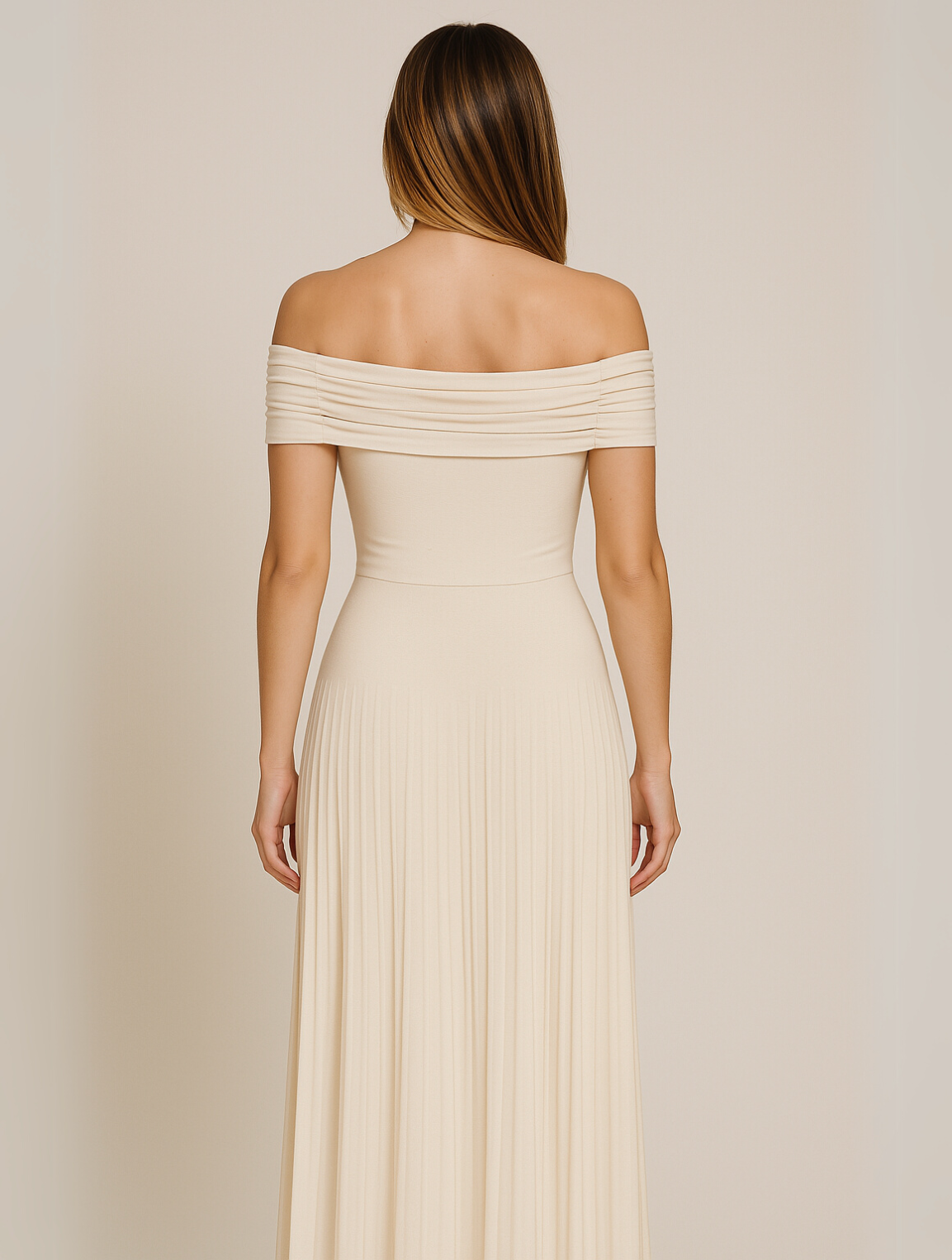 Maxi-jurk voor dames met blote schouders en plooien – elegante jurk voor bruiloftsgasten bij recepties